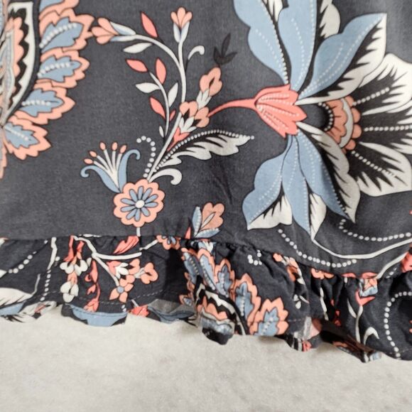 LOFT Petite Midi Dress Womens 10P Gray Floral A Line Button Up Cap Sleeve Casual - Picture 5 of 14